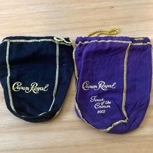 Lot of 2 Crown Royal Bags Drawstring Felt Bag Pouch Holder Liquor
